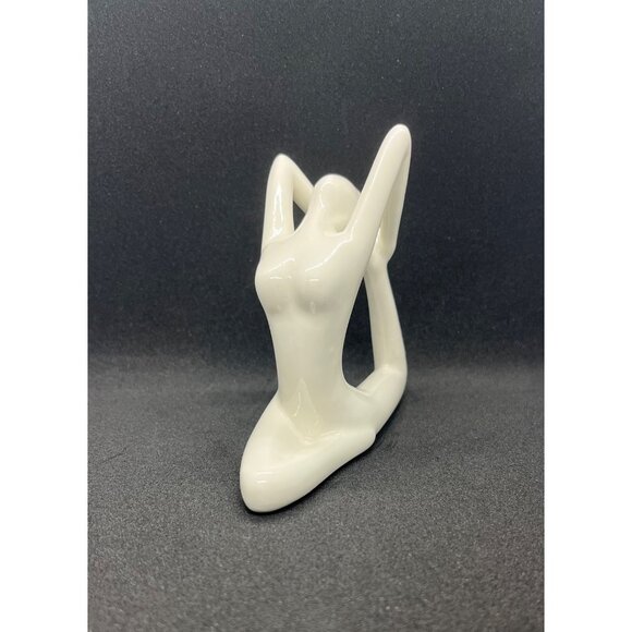 Ceramic Abstract Yoga Pose Sculpture Figure White 4" Tall - Picture 3 of 3